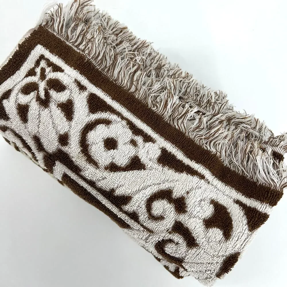 Vintage Sears Set of Two Brown Cream Sculpted Bath Towels 42 x 24